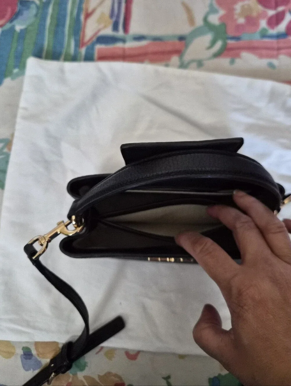 Tory Burch Mini Black Pebbled Leather Crossbody Bag Gold Hardware